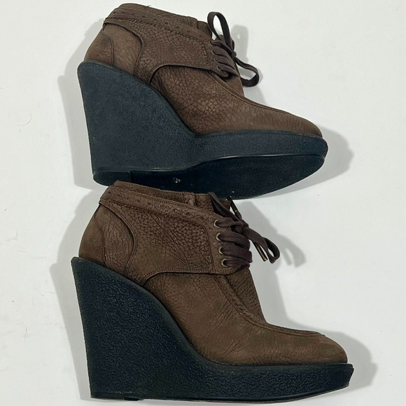 Burberry Prorsum Brown Leather Platform Wedge Booties Women's Size EU 37.5 US 7 - Picture 9 of 14